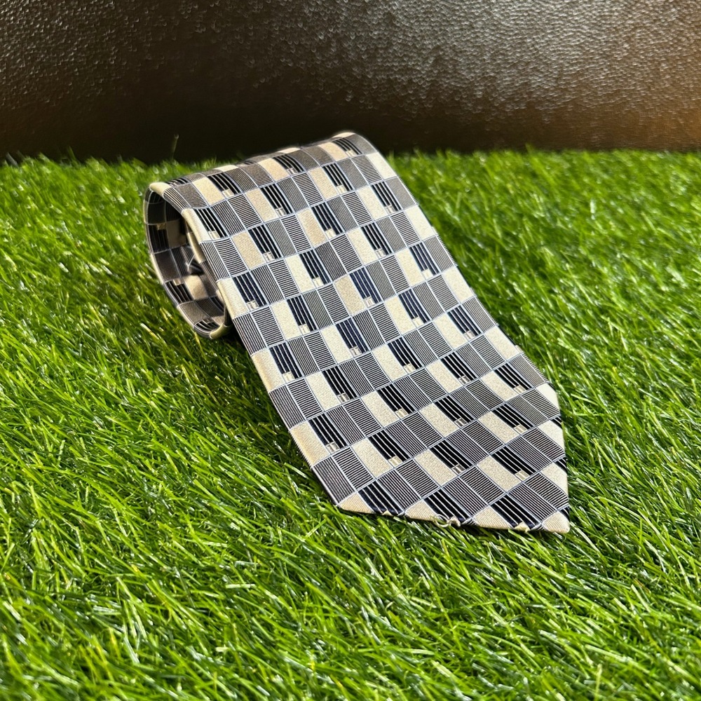 Campia Moda Silk Necktie Geometric Patterned Design Menswear Blue Gray NWT